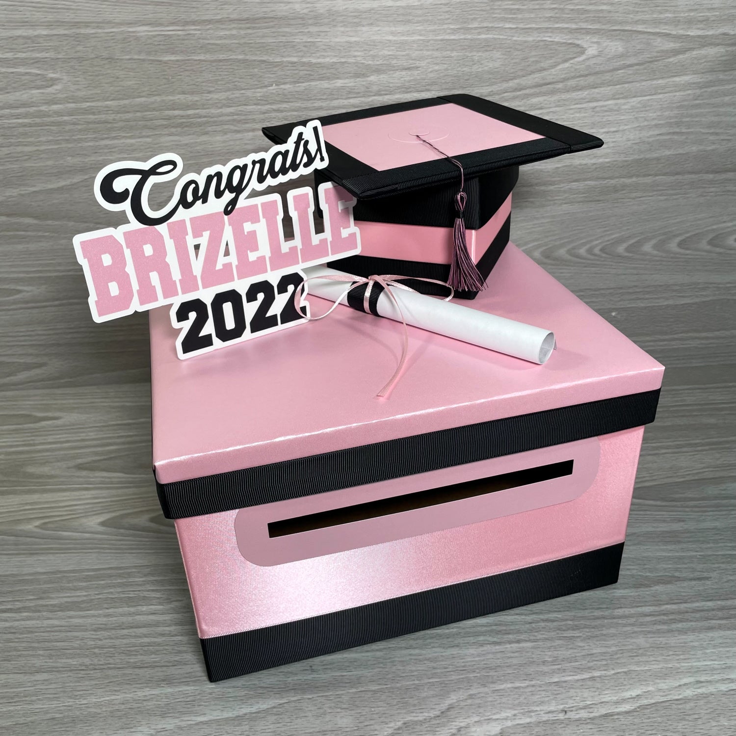 Graduation Card Box - Pink, Black 10x10 Graduation Card Box - Pink, Black 10x10