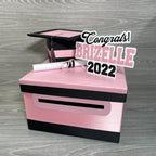 Graduation Card Box - Pink, Black 10x10