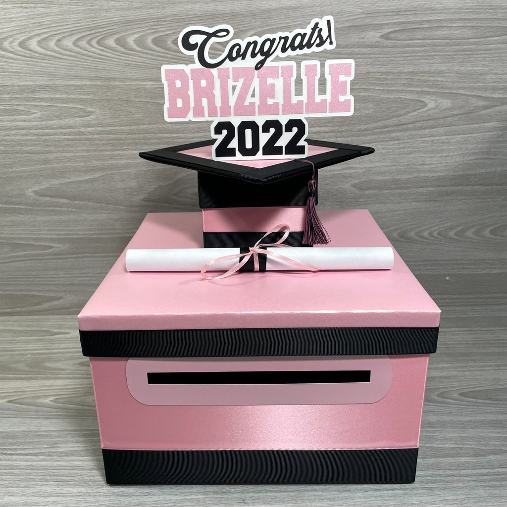 Graduation Card Box - Pink, Black 10x10