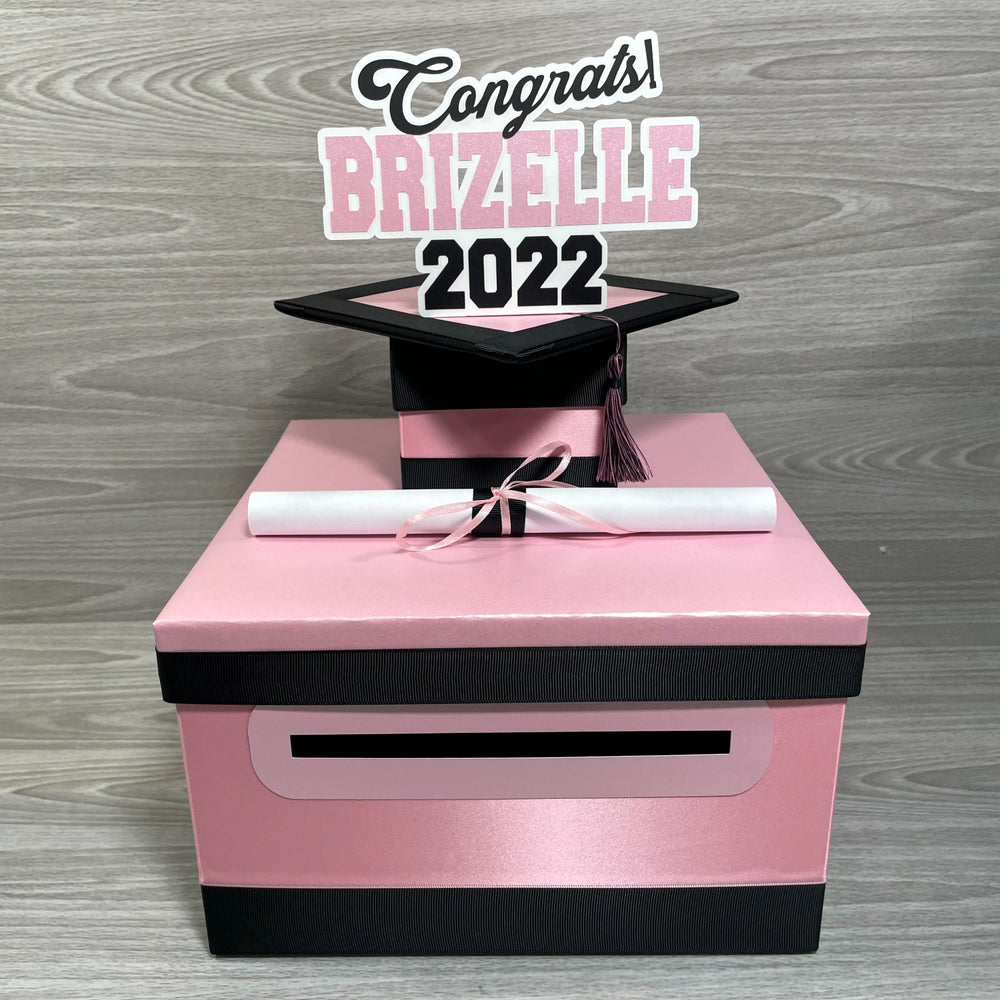 Graduation Card Box - Pink, Black 10x10| Nepheryn Party