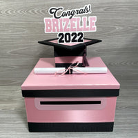 Graduation Card Box - Pink, Black 10x10
