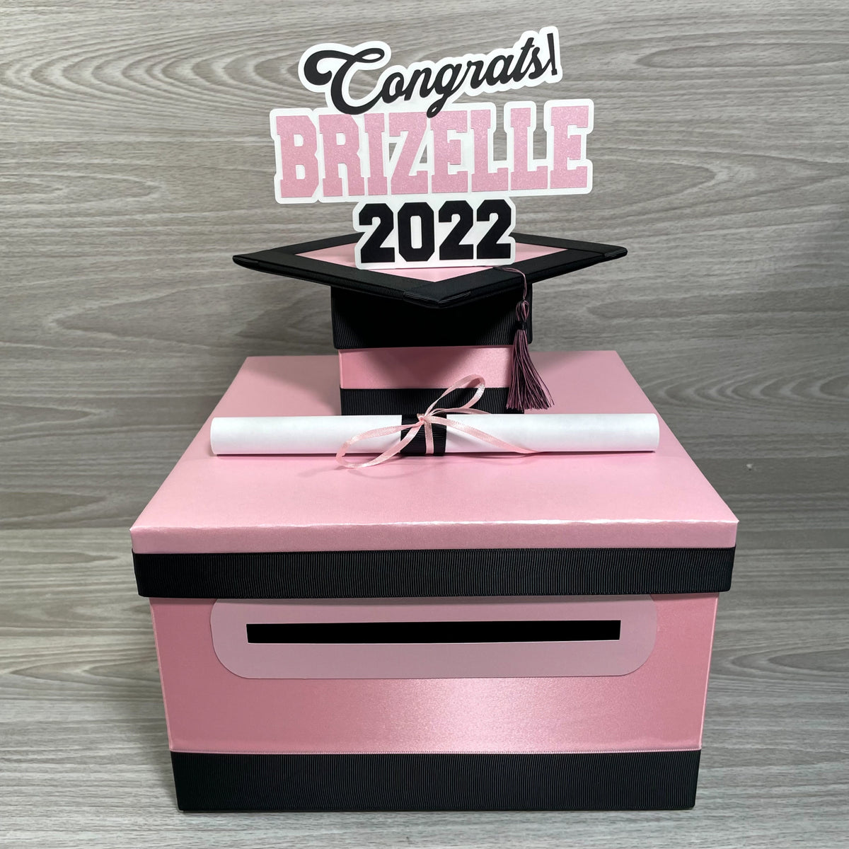 Graduation Card Box Pink, Black 10x10 Nepheryn Party