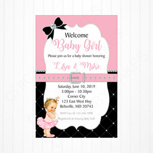 Girl Baby Shower Invitation - Pink, Black