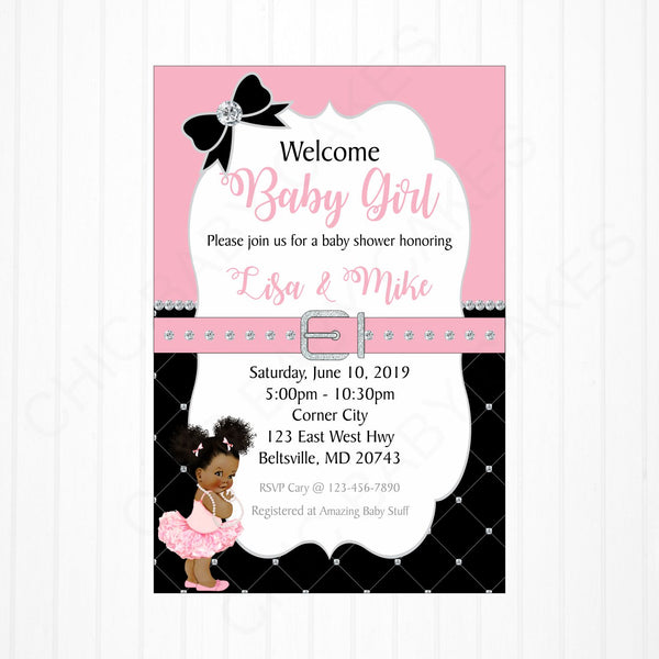Pink and Black Girl Baby Shower Invite