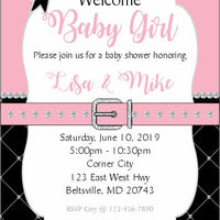 Printable Pink, Black, and Silver Baby Girl Birthday Party Invitation
