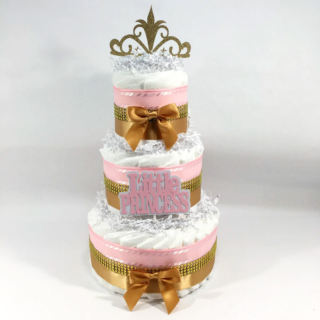 Pink and hot sale gold diaper cake