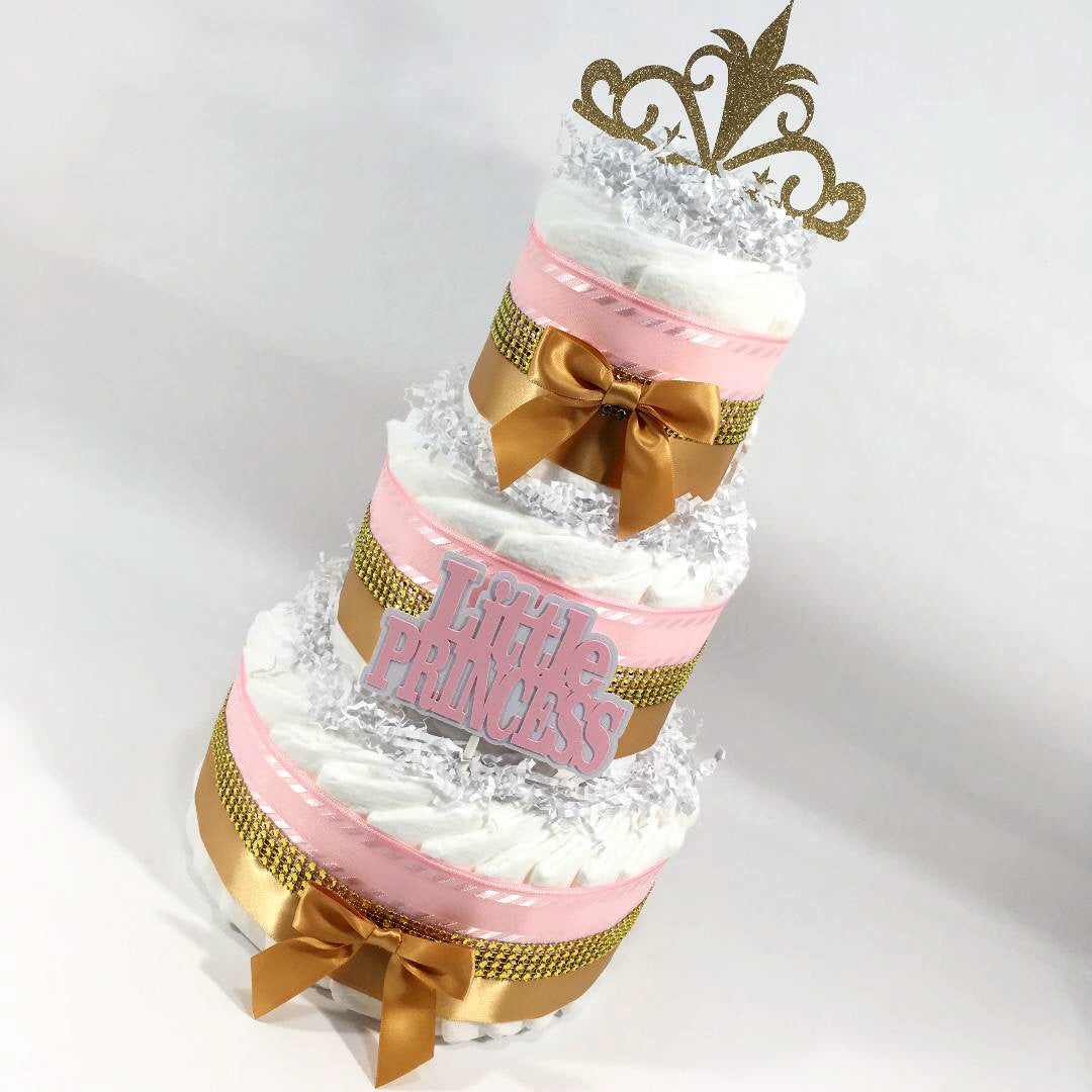 Pink & Gold Princess Baby Shower Diaper Cake Centerpiece