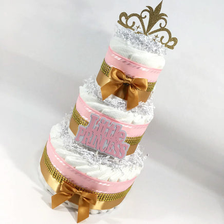 Pink & Gold Princess Baby Shower Diaper Cake Centerpiece