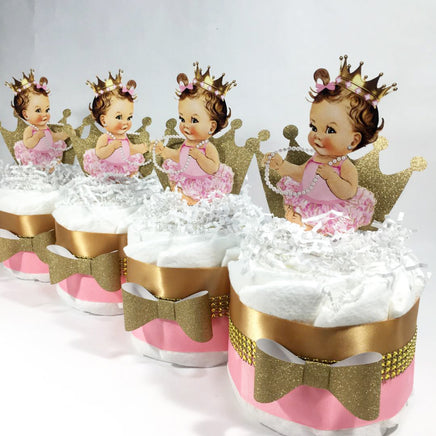 Pink & Gold Royal Princess Mini Diaper Cakes, Brunette