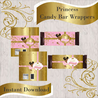 Pink & Gold Princess Candy Bar Wrappers