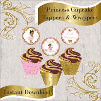 Pink & Gold Princess Cupcake Toppers & Wrappers