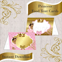 Pink & Gold Princess Food Tent Cards