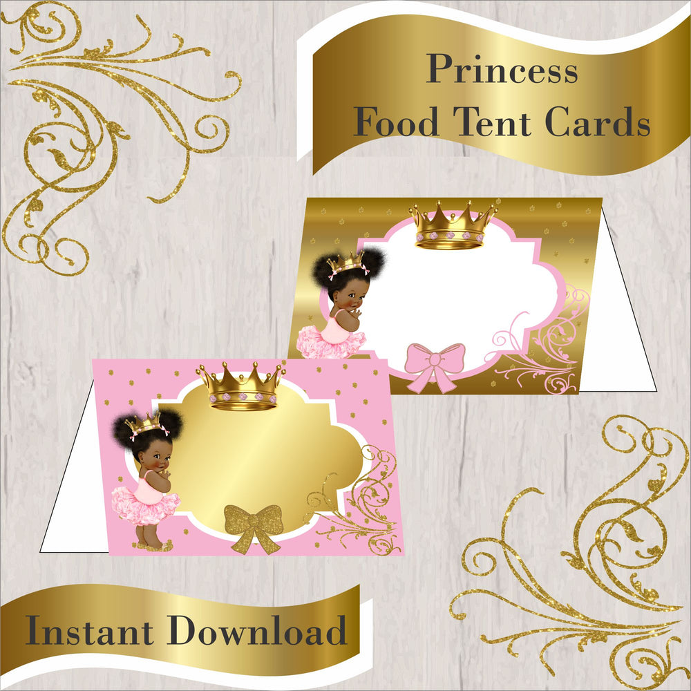 Pink & Gold Princess Food Tent Cards