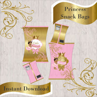 Pink & Gold Little Princess Chip Bags, Brown
