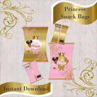 Pink & Gold Little Princess Chip Bags, Curly
