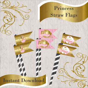 Pink & Gold Princess Straw Flags