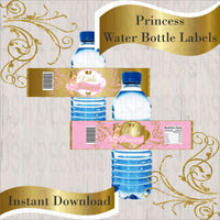 Pink & Gold Princess Water Bottle Labels