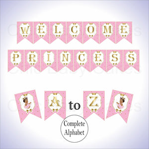 Pink & Gold Little Princess Alphabet Banner, Brown