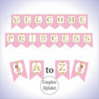 Pink & Gold Little Princess Alphabet Banner, Brunette
