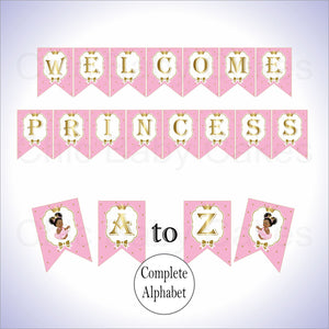 Pink & Gold Little Princess Alphabet Banner, Afro