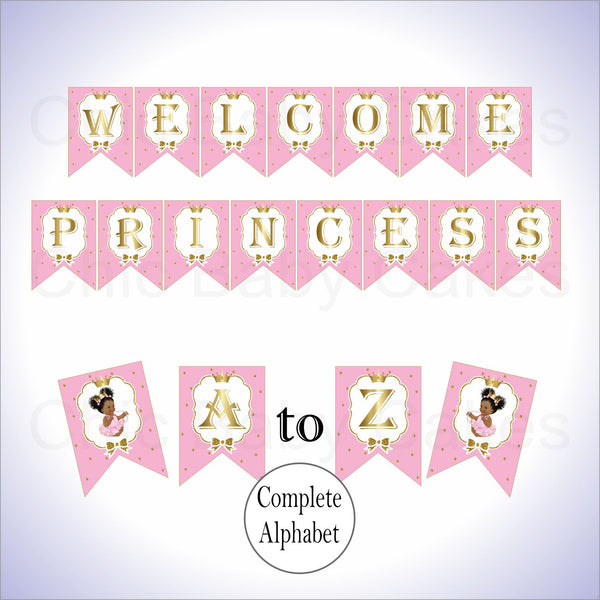 Pink & Gold Little Princess Alphabet Banner, Afro
