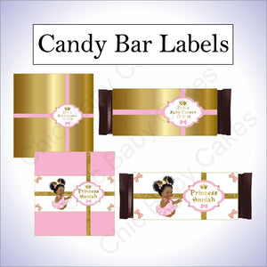 Pink and Gold Little Princess Candy bar Wrappers, Afro