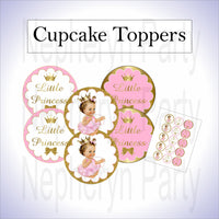 Pink & Gold Princess Cupcake Toppers, Brunette
