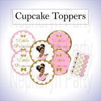 Pink & Gold Princess Cupcake Toppers, Curly Afro