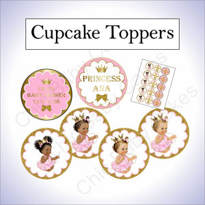 Pink and Gold Little Princess Baby Shower Cupcake Toppers