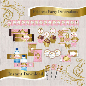 Pink & Gold Princess Decorations, Brown