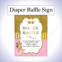 Pink & Gold Princess Diaper Raffle Sign, Blonde
