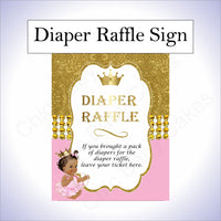 Pink & Gold Princess Diaper Raffle Sign, Brown