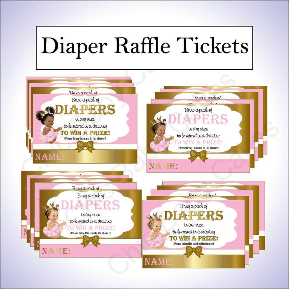 Pink & Gold Princess Diaper Raffle Tickets 