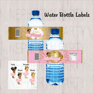 Pink and Gold Little Princess Water Bottle Labels