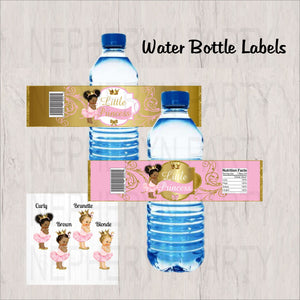 Pink and Gold Little Princess Water Bottle Labels