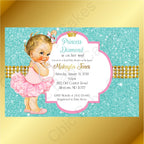 Pink & Teal Little Princess Baby Shower Invite, Blone