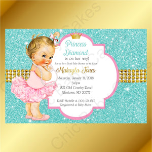 Pink & Teal Little Princess Baby Shower Invite, Blone