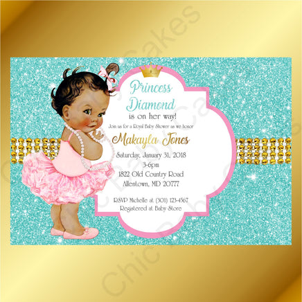 Pink & Teal Little Princess Baby Shower Invite, Brown