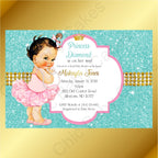 Pink & Teal Little Princess Baby Shower Invite, Brunette