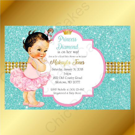 Pink & Teal Little Princess Baby Shower Invite, Brunette