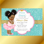 Pink & Teal Little Princess Baby Shower Invite, Afro