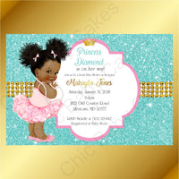 Pink & Teal Little Princess Baby Shower Invite, Afro
