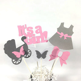 Pink & Gray It's a Girl Centerpiece Sticks