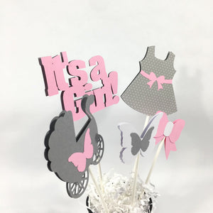 Pink & Gray It's a Girl Centerpiece Sticks