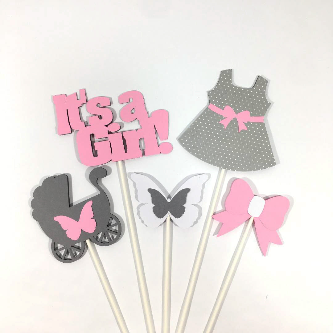 It's a Girl Pink & Gray Centerpiece Sticks