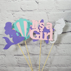 Pregnant Mermaid Baby Shower Centerpiece Stick Set