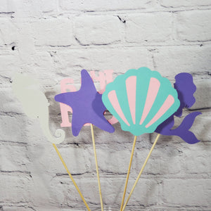 Pregnant Mermaid Centerpiece Sticks - Pink, Lavender Aqua