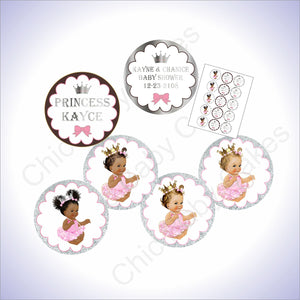 Brown and Silver Little Princess Baby Shower Cupcake Toppers