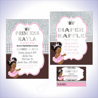 Brown and Silver Little Princess Baby Shower Invite & Diaper Raffle

