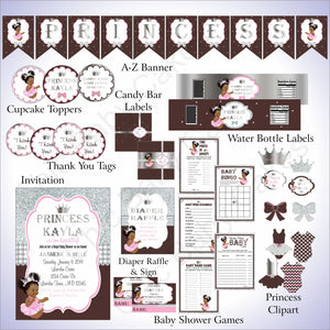 Brown and Silver Little Princess Baby Shower Decoration Pack